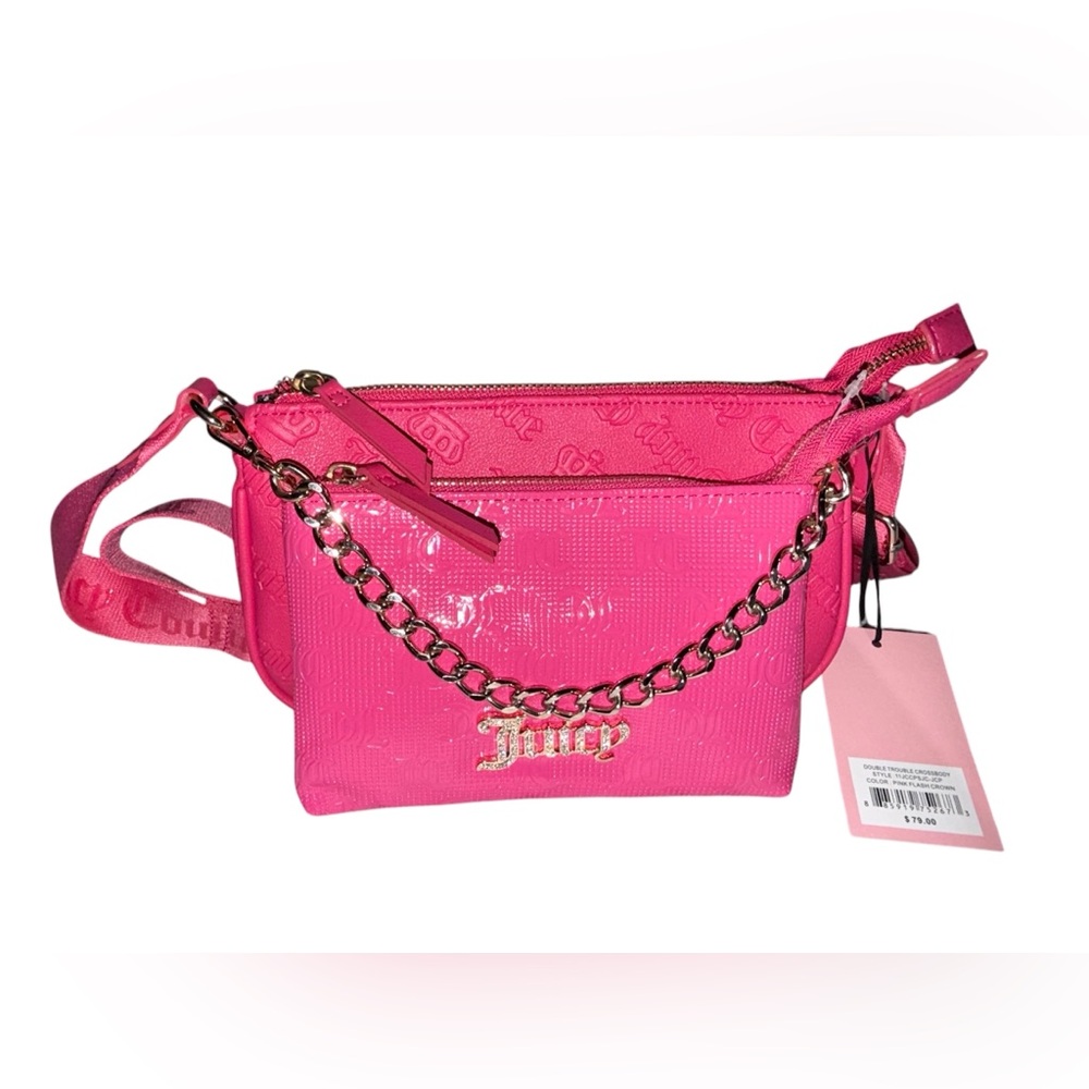 BNWT’s Juicy Couture Pink Fuchsia Double Trouble Crossbody Bag Purse